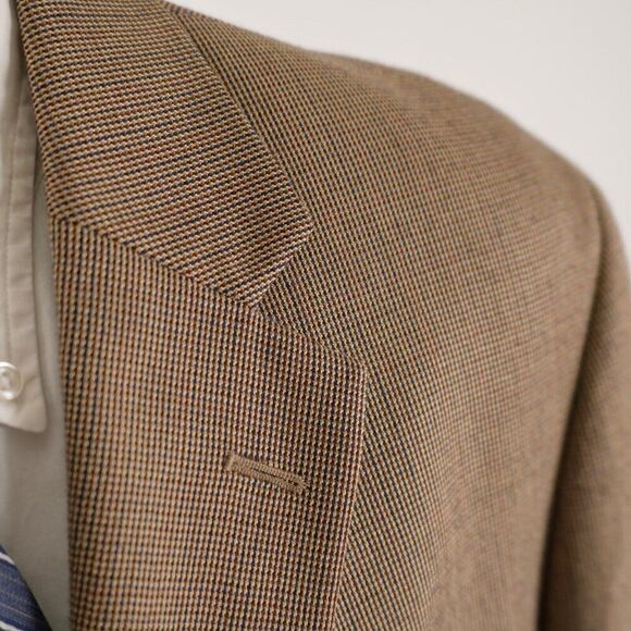 Nautica Lord & Taylor Brown Blue Check Silk Wool 3 Button Sport‎ Coat 42R - Picture 2 of 14
